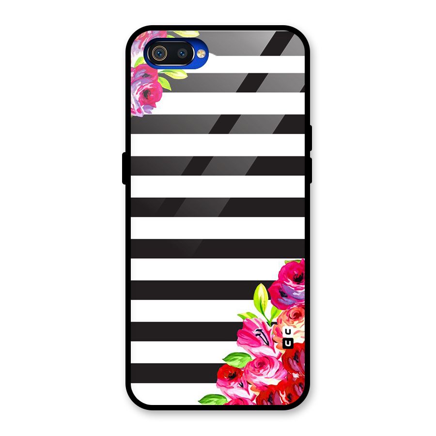 Floral Stripes Glass Back Case for Realme C2