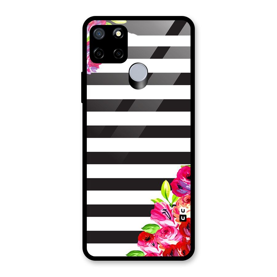 Floral Stripes Glass Back Case for Realme Narzo 20