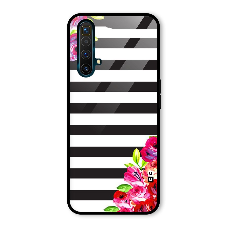 Floral Stripes Glass Back Case for Realme X3 SuperZoom
