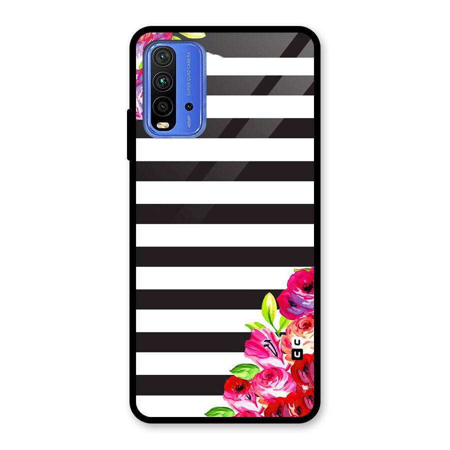 Floral Stripes Glass Back Case for Redmi 9 Power