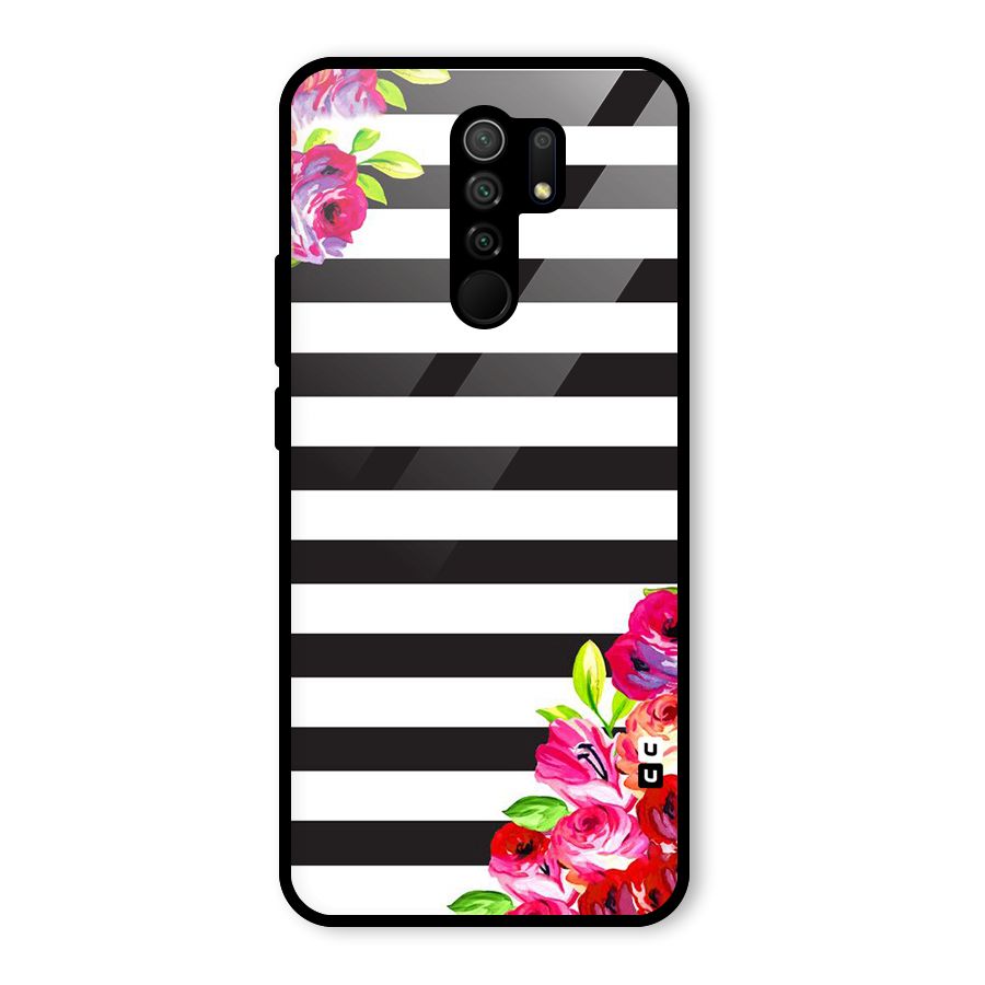 Floral Stripes Glass Back Case for Redmi 9 Prime