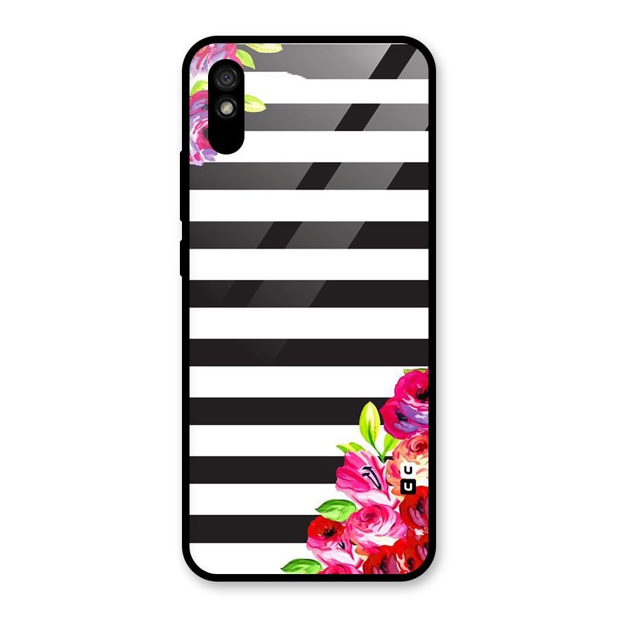 Floral Stripes Glass Back Case for Redmi 9i
