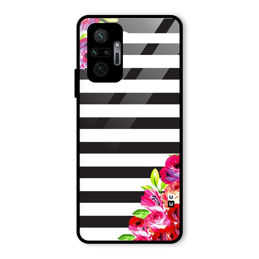 Floral Stripes Glass Back Case for Redmi Note 10 Pro