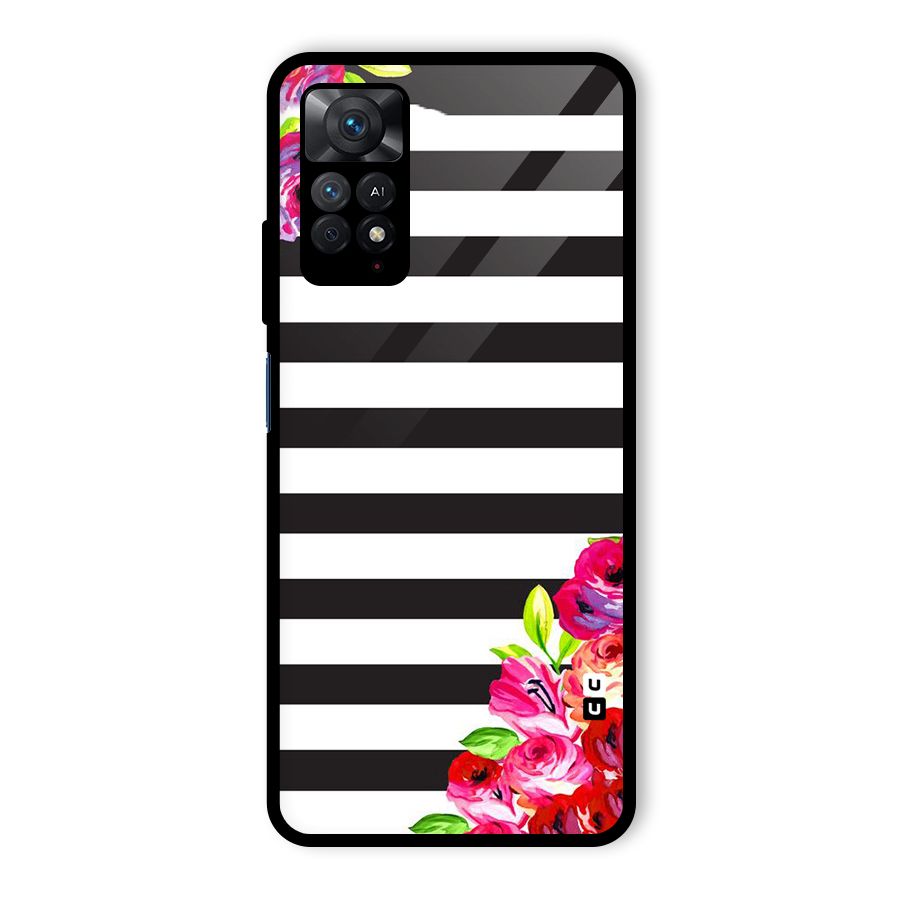 Floral Stripes Glass Back Case for Redmi Note 11 Pro