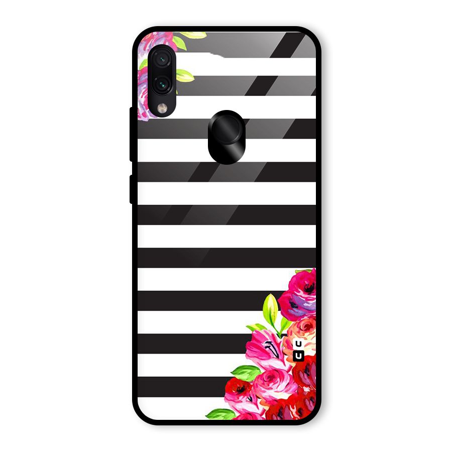 Floral Stripes Glass Back Case for Redmi Note 7