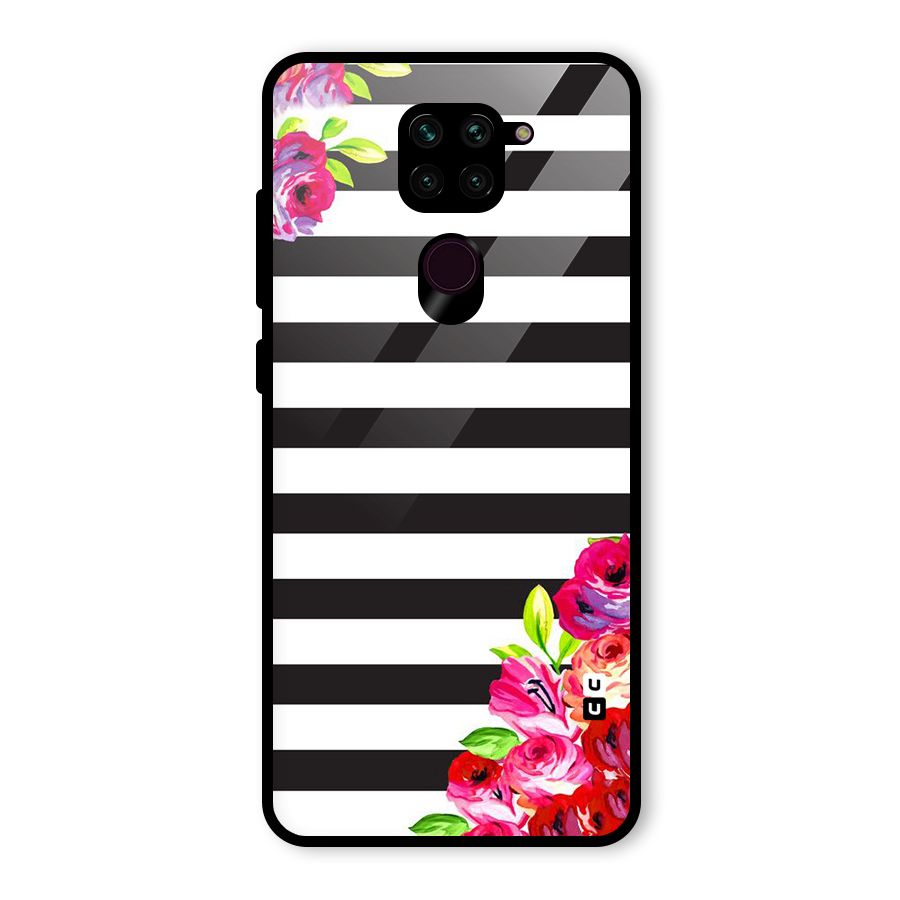 Floral Stripes Glass Back Case for Redmi Note 9
