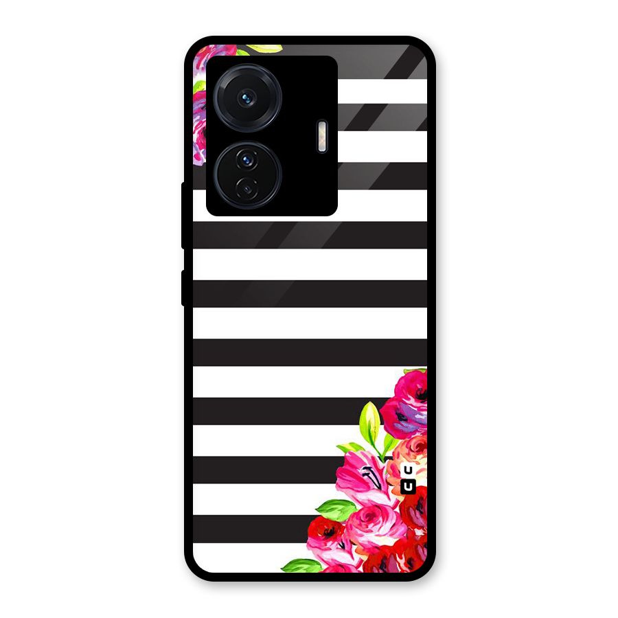Floral Stripes Glass Back Case for Vivo T1 Pro