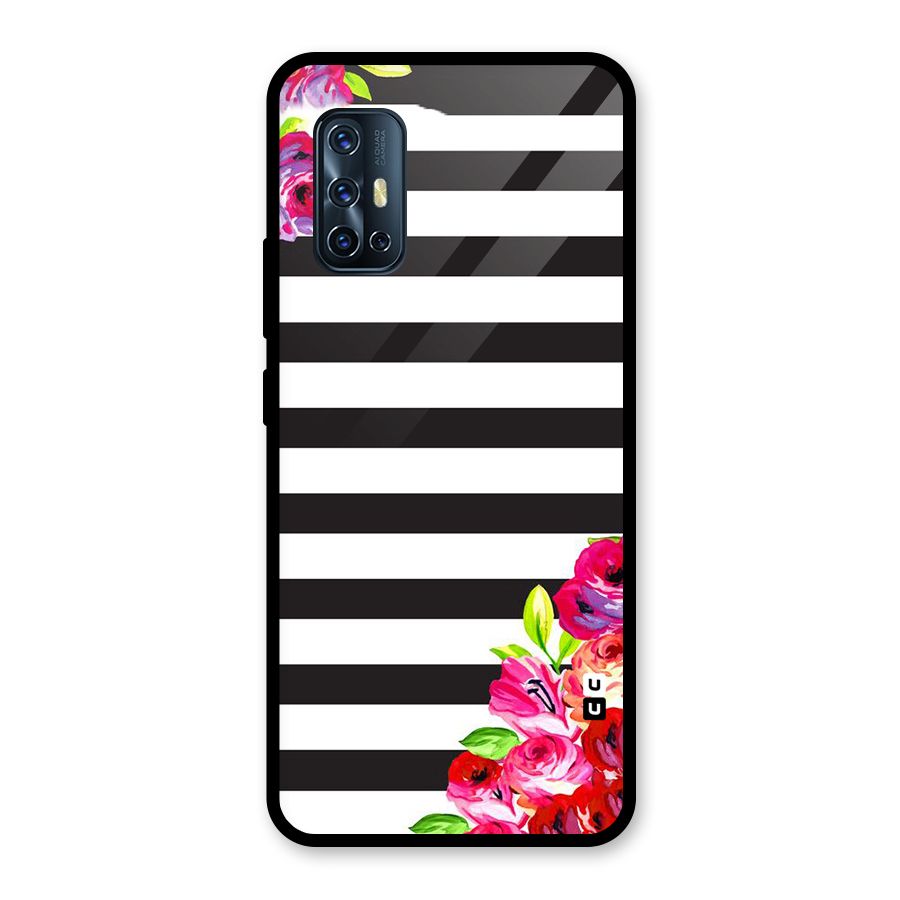 Floral Stripes Glass Back Case for Vivo V17