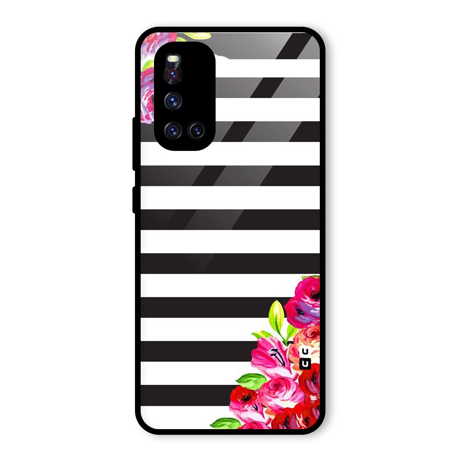Floral Stripes Glass Back Case for Vivo V19