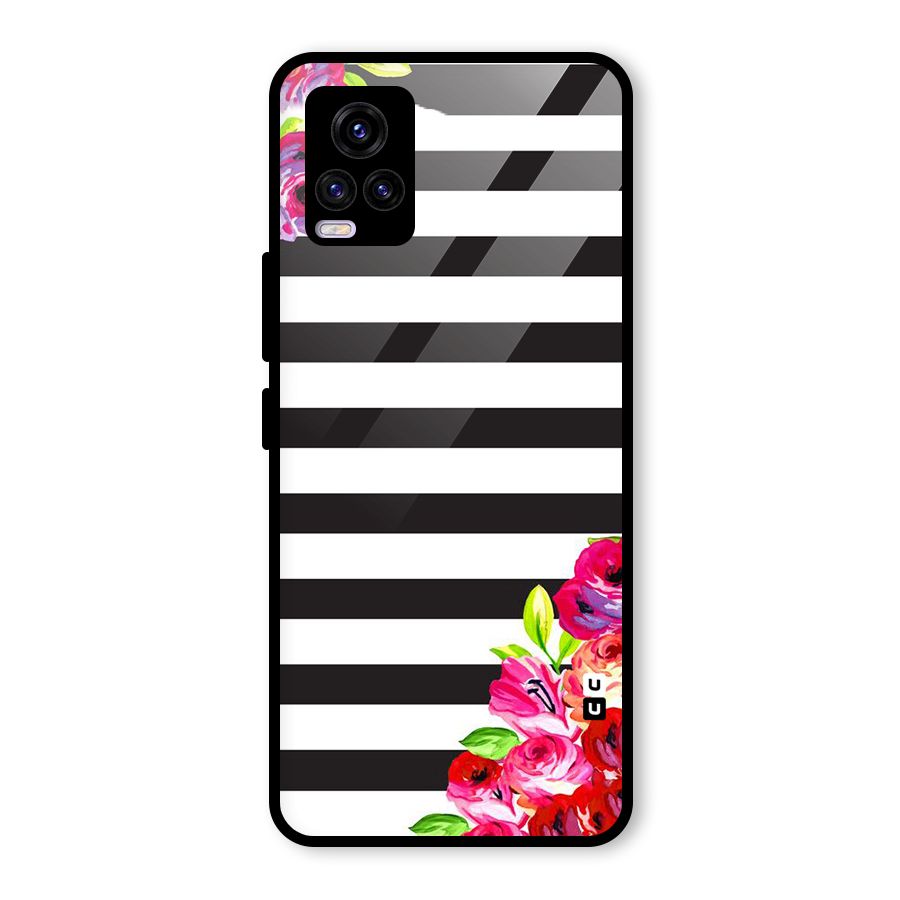 Floral Stripes Glass Back Case for Vivo V20