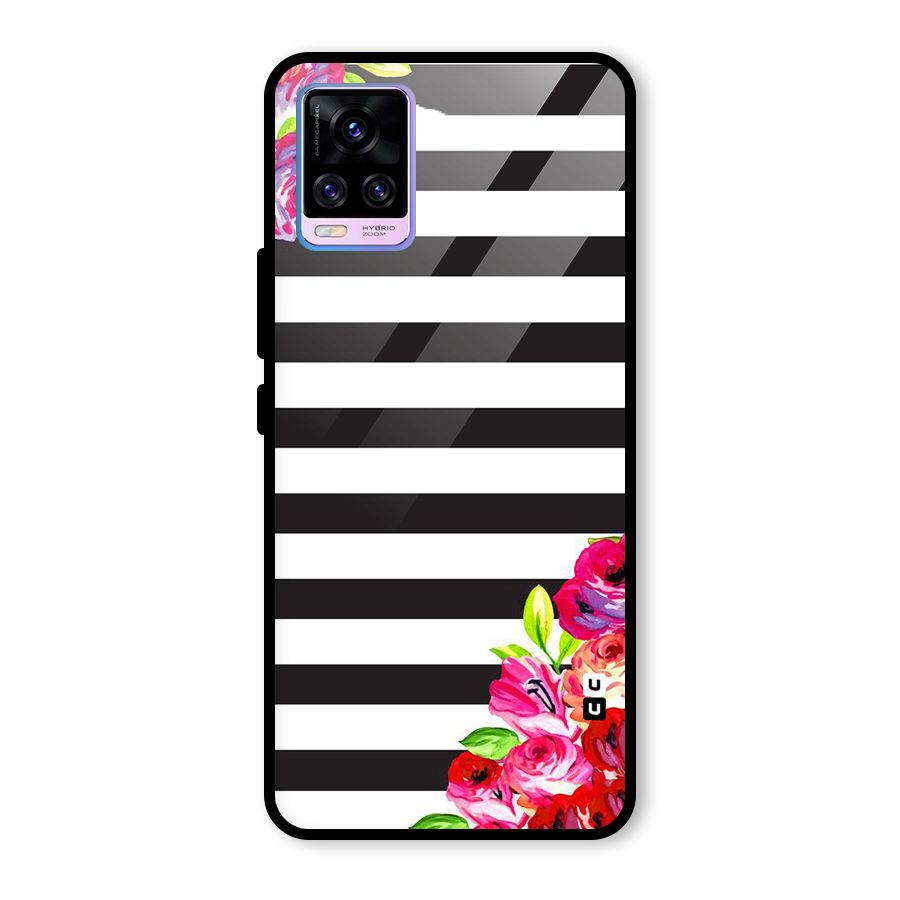 Floral Stripes Glass Back Case for Vivo V20 Pro