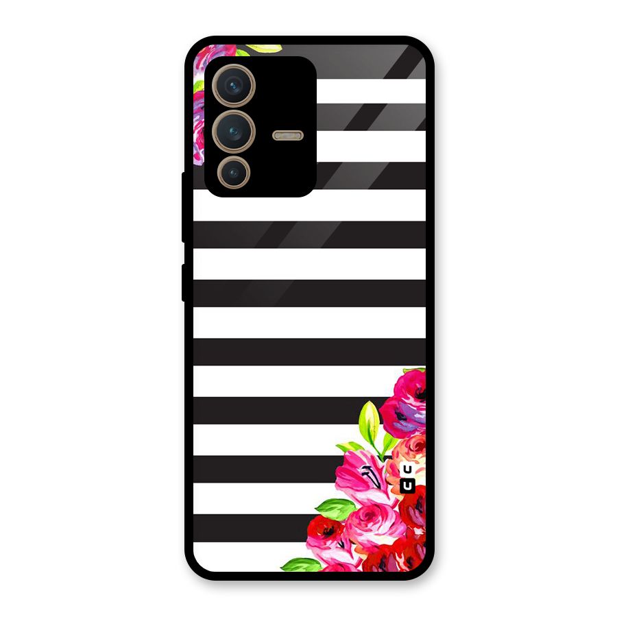 Floral Stripes Glass Back Case for Vivo V23 5G
