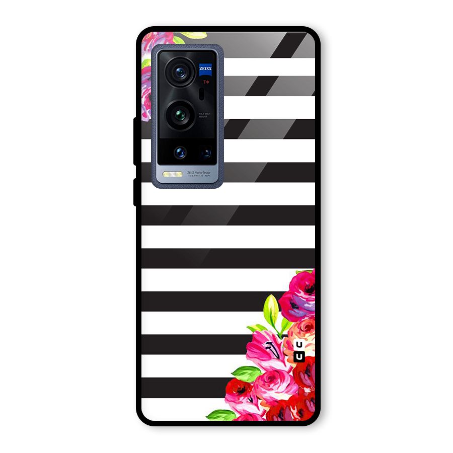 Floral Stripes Glass Back Case for Vivo X60 Pro Plus