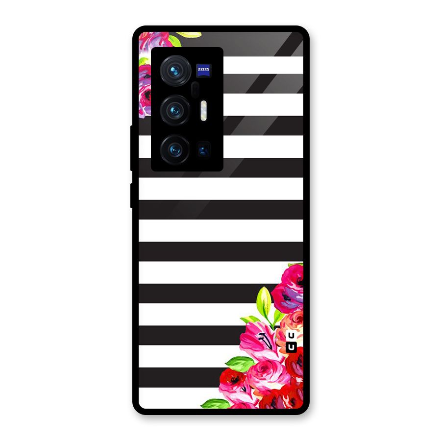 Floral Stripes Glass Back Case for Vivo X70 Pro Plus