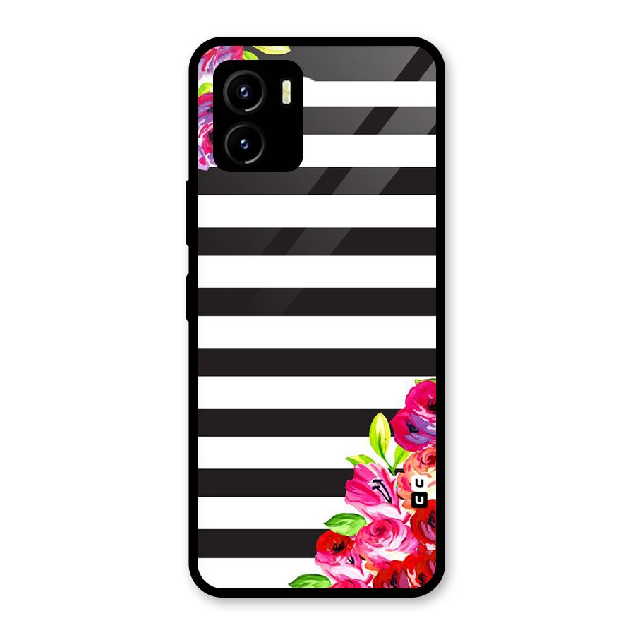 Floral Stripes Glass Back Case for Vivo Y15s