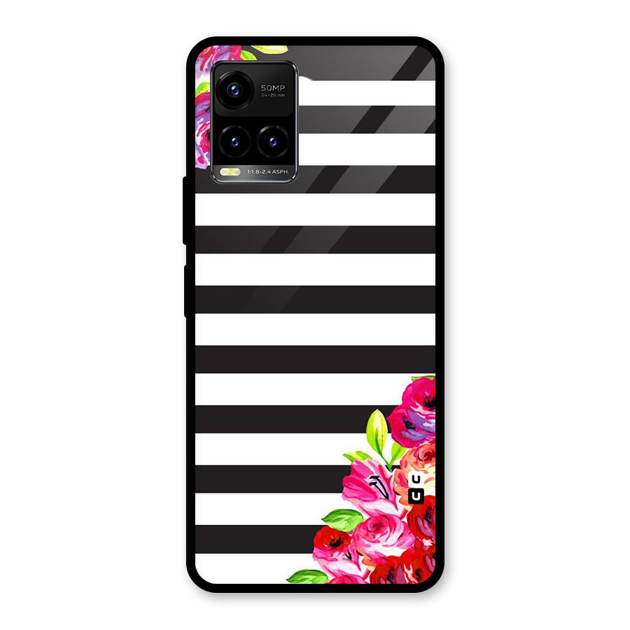 Floral Stripes Glass Back Case for Vivo Y21T