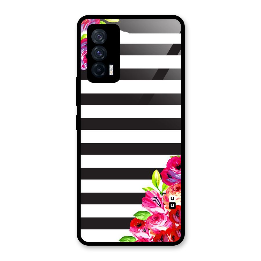 Floral Stripes Glass Back Case for Vivo iQOO 7 5G