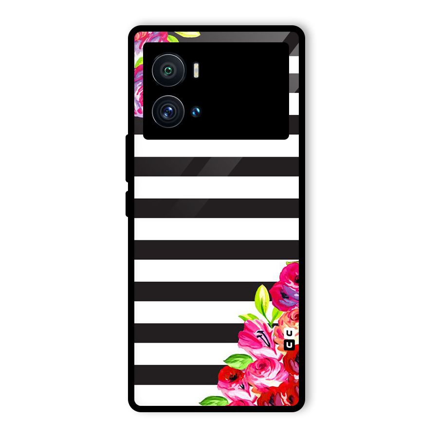 Floral Stripes Glass Back Case for Vivo iQOO 9 Pro