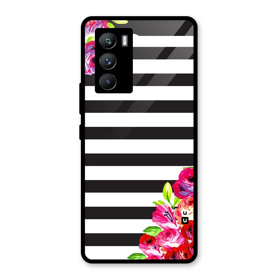 Floral Stripes Glass Back Case for Vivo iQOO 9 SE