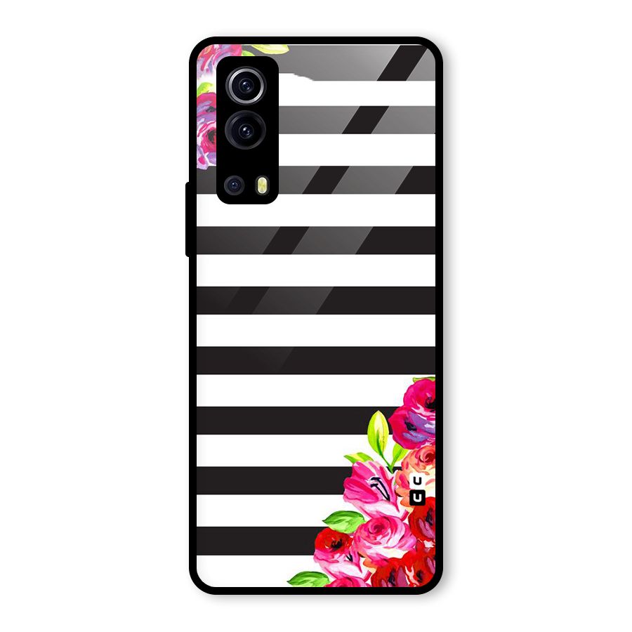 Floral Stripes Glass Back Case for Vivo iQOO Z3