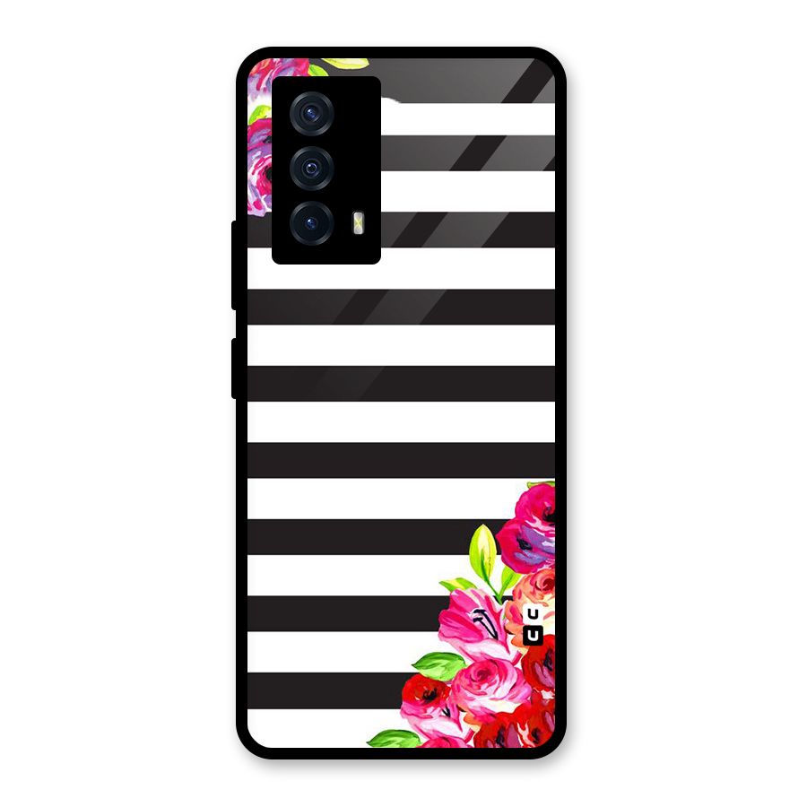 Floral Stripes Glass Back Case for Vivo iQOO Z5