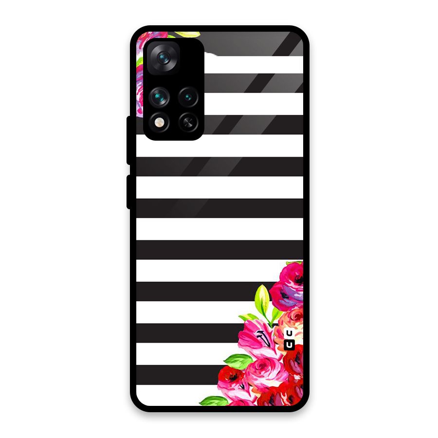 Floral Stripes Glass Back Case for Xiaomi 11i HyperCharge 5G