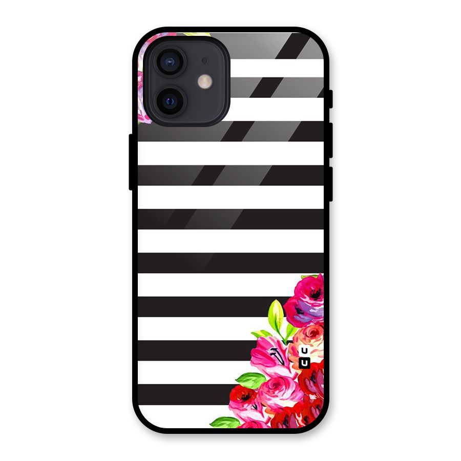 Floral Stripes Glass Back Case for iPhone 12