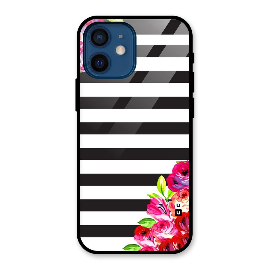 Floral Stripes Glass Back Case for iPhone 12 Mini