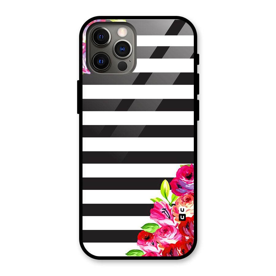 Floral Stripes Glass Back Case for iPhone 12 Pro