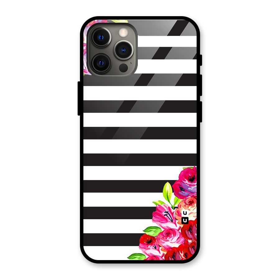 Floral Stripes Glass Back Case for iPhone 12 Pro Max