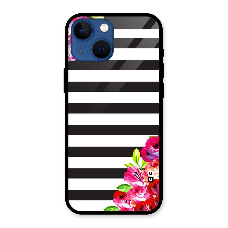 Floral Stripes Glass Back Case for iPhone 13 Mini