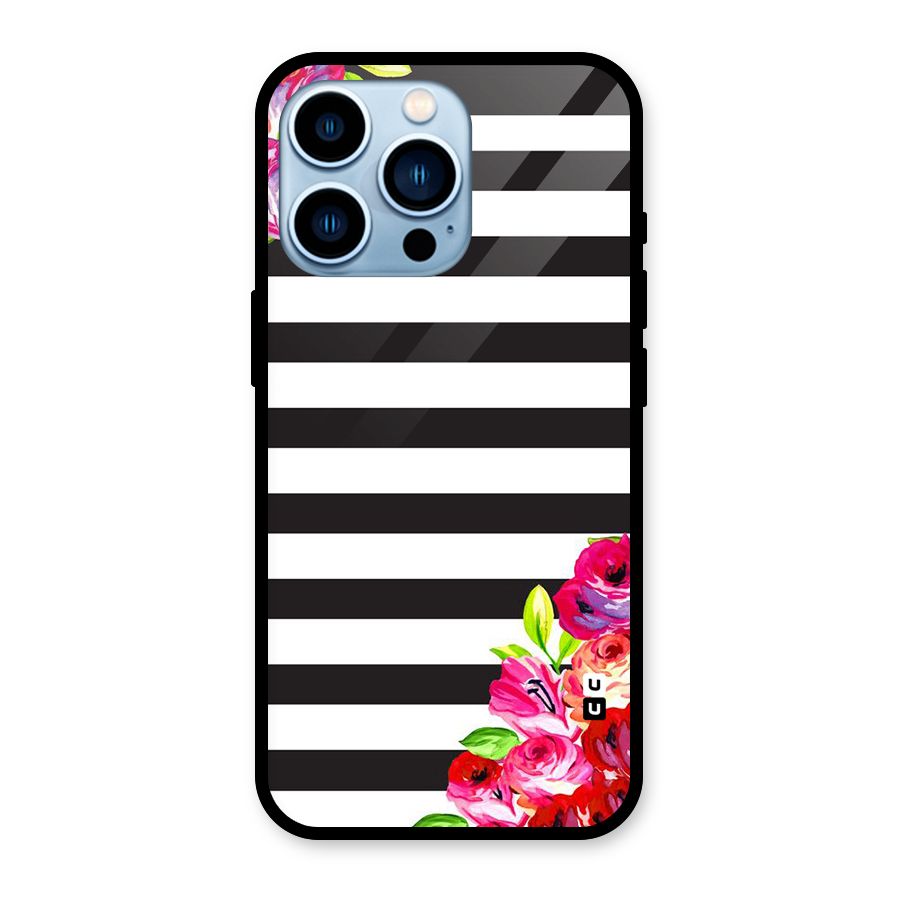 Floral Stripes Glass Back Case for iPhone 13 Pro