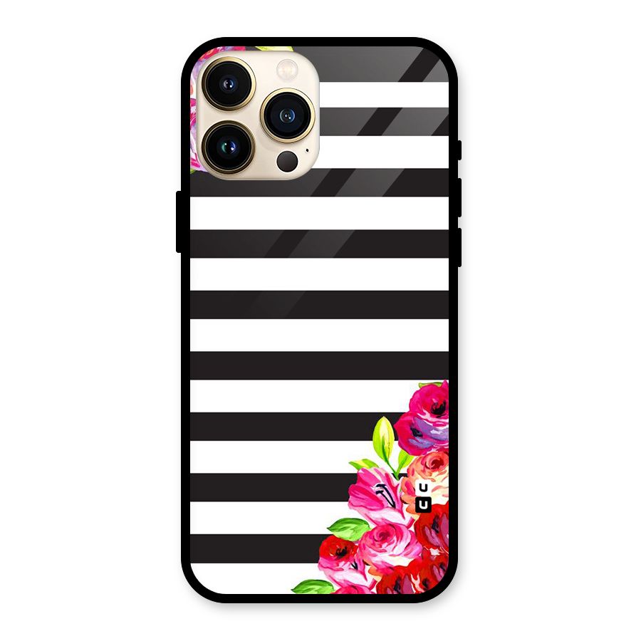 Floral Stripes Glass Back Case for iPhone 13 Pro Max