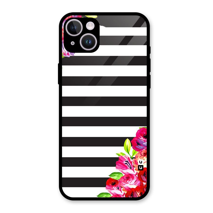 Floral Stripes Glass Back Case for iPhone 14 Plus
