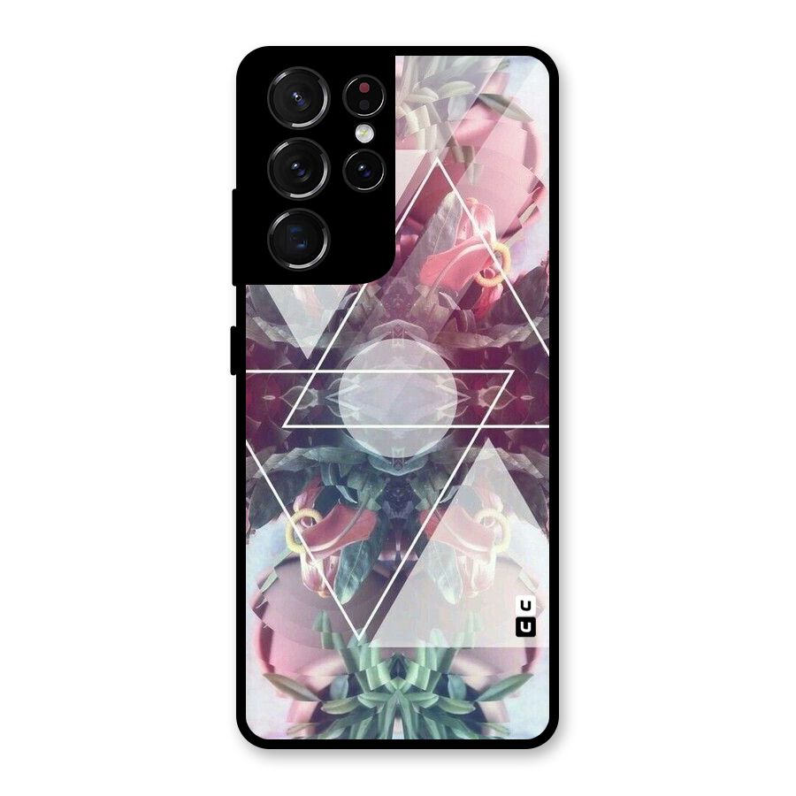 Floral Triangle Glass Back Case for Galaxy S21 Ultra 5G