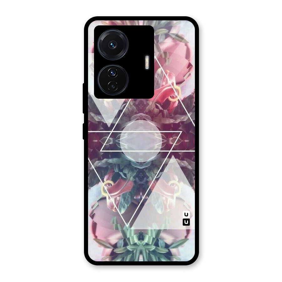 Floral Triangle Glass Back Case for Vivo T1 Pro