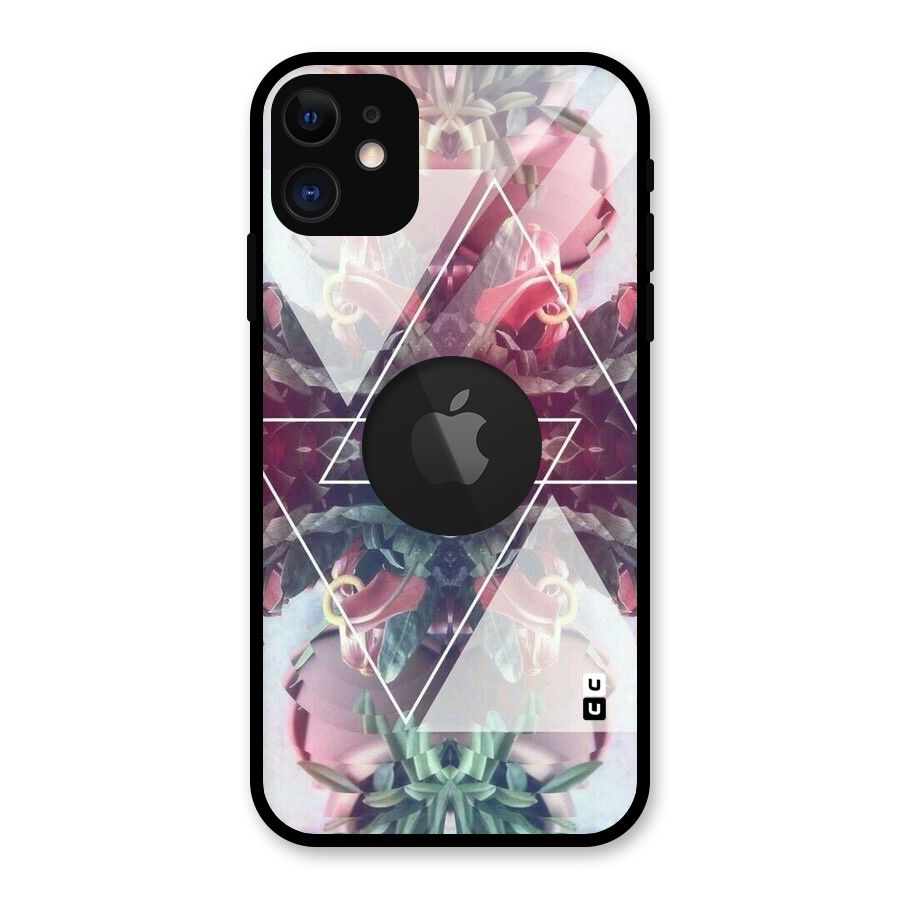 Floral Triangle Glass Back Case for iPhone 11 Logo Cut