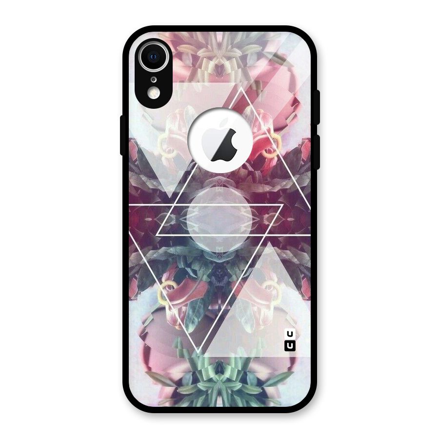 Floral Triangle Glass Back Case for iPhone XR Logo Cut