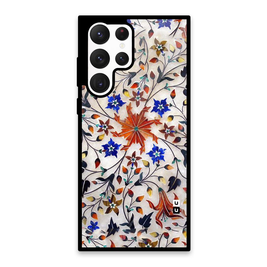 Floral Vintage Bloom Glass Back Case for Galaxy S22 Ultra 5G
