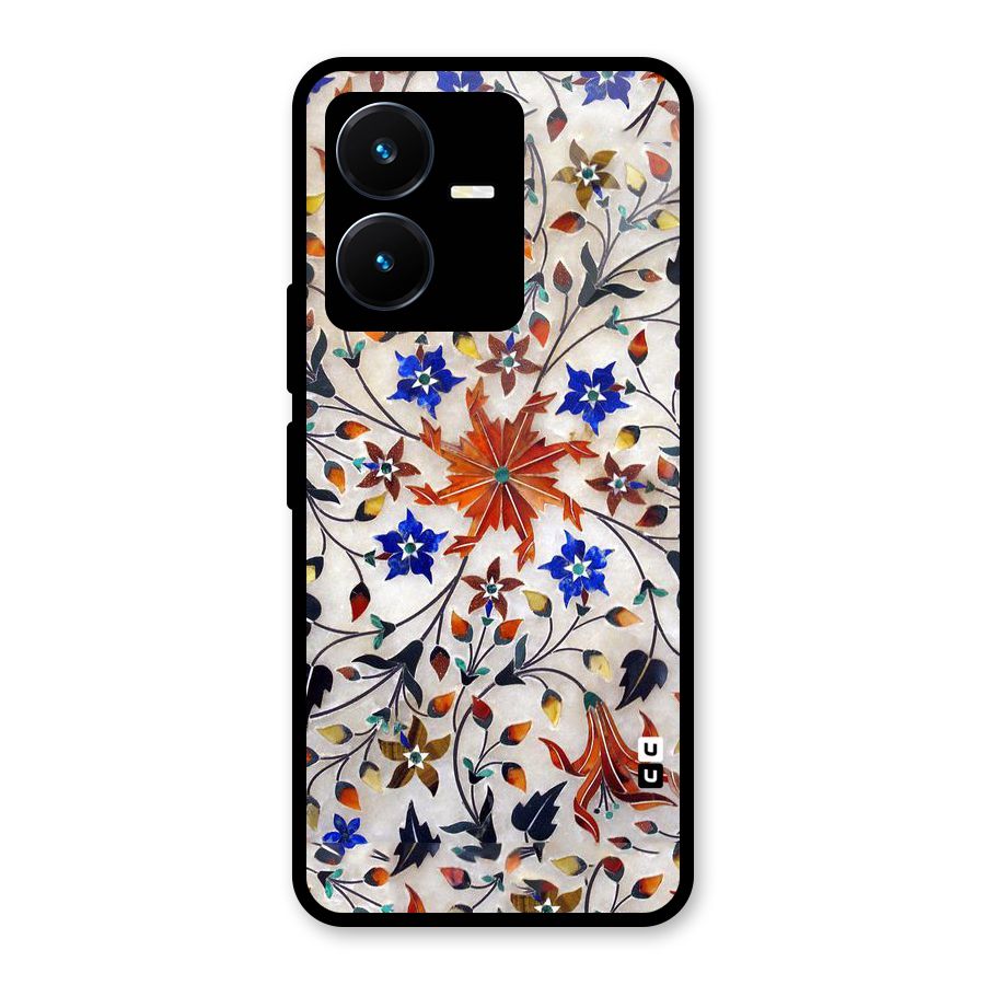 Floral Vintage Bloom Glass Back Case for Vivo Y22