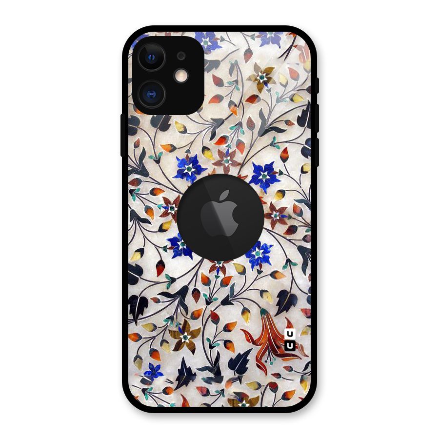 Floral Vintage Bloom Glass Back Case for iPhone 11 Logo Cut