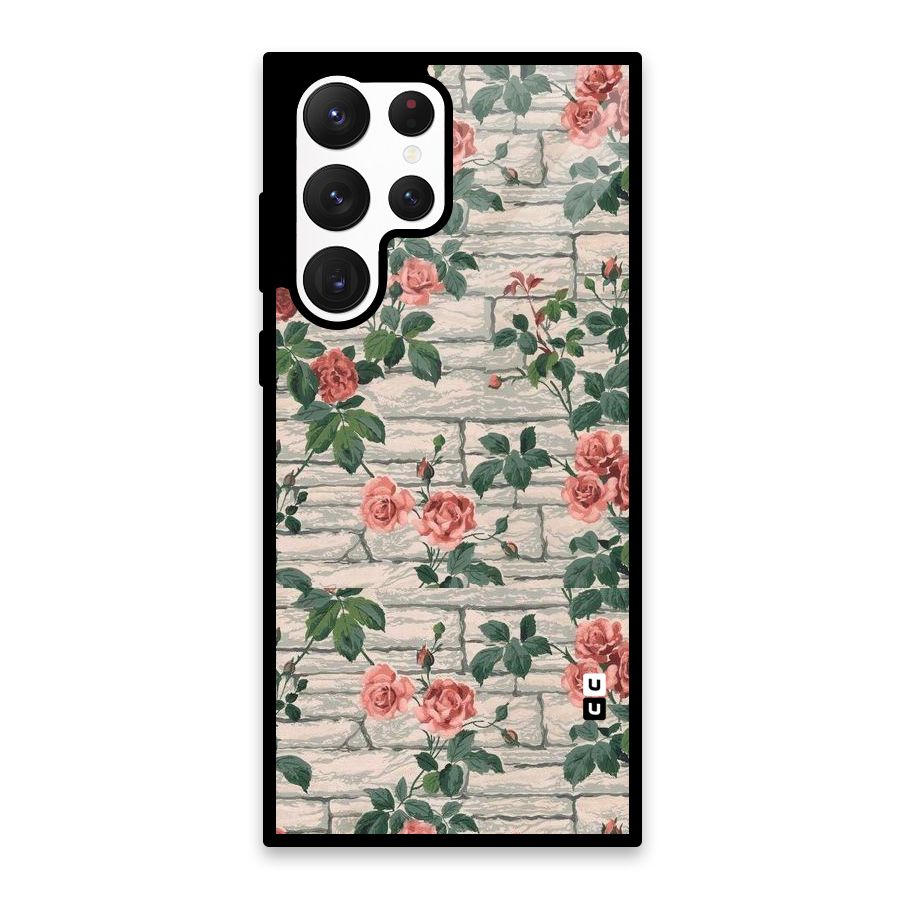 Floral Wall Design Glass Back Case for Galaxy S22 Ultra 5G