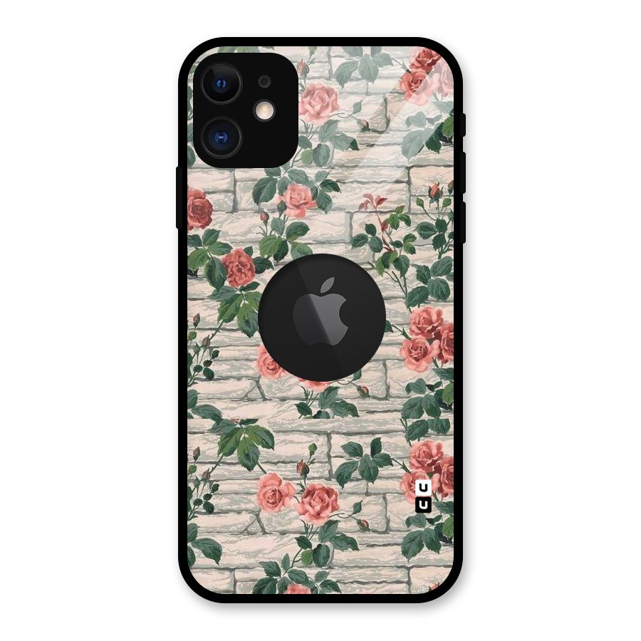 Floral Wall Design Glass Back Case for iPhone 11 Logo Cut