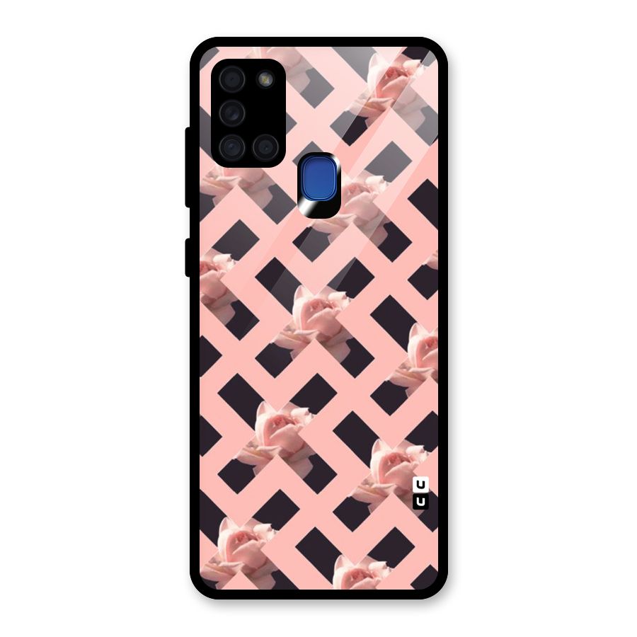Floral X Design Glass Back Case for Galaxy A21s