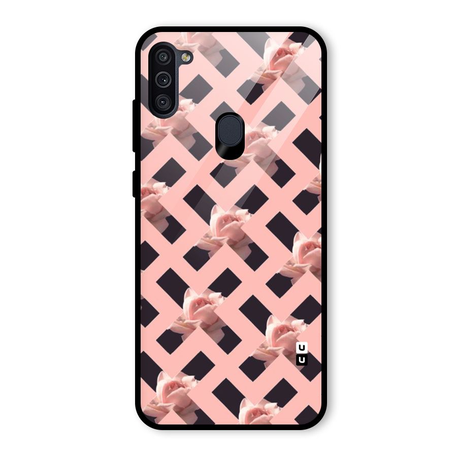 Floral X Design Glass Back Case for Galaxy M11