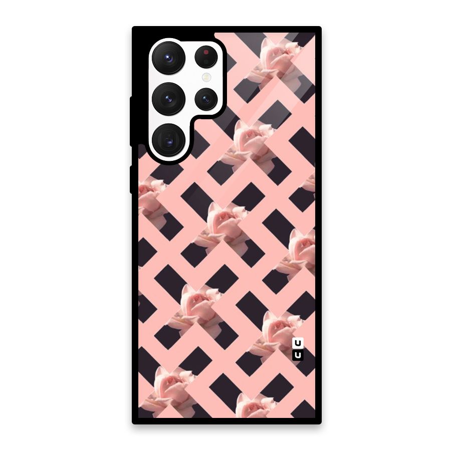 Floral X Design Glass Back Case for Galaxy S22 Ultra 5G