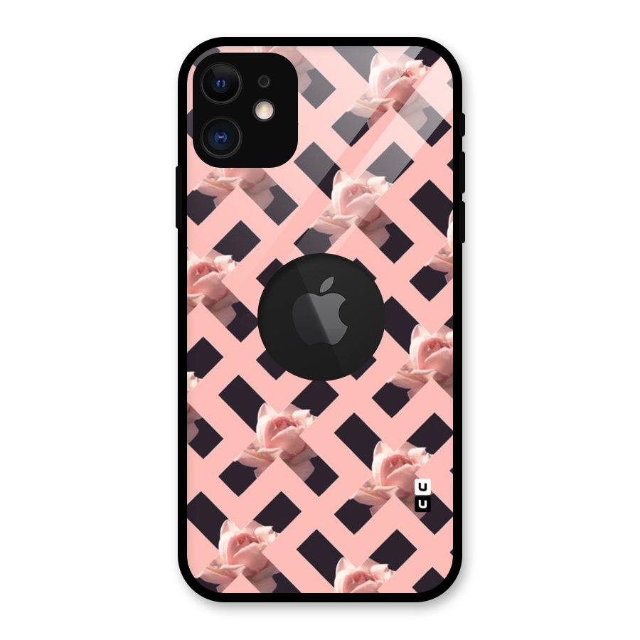 Floral X Design Glass Back Case for iPhone 11 Logo Cut
