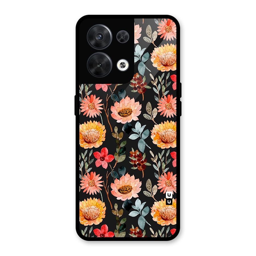 Florals Wonderful Pattern Glass Back Case for Oppo Reno8 5G
