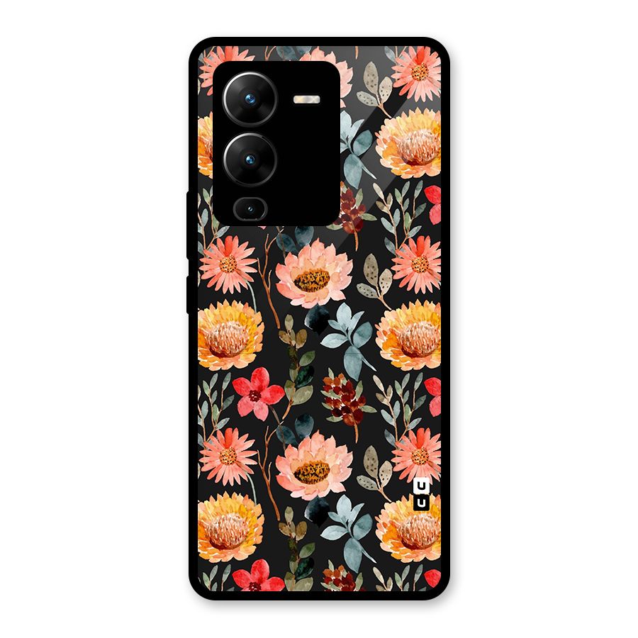 Florals Wonderful Pattern Glass Back Case for Vivo V25 Pro