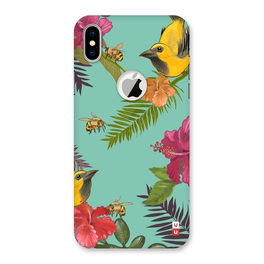 Flower Bird and Bee Back Case for iPhone XS Logo Cut